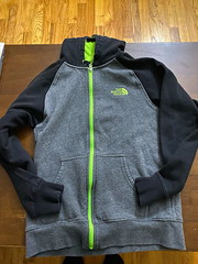 The North Face Men’s S Gray/Black/Green Full Zip Fleece Hoodie Pockets High Neck
