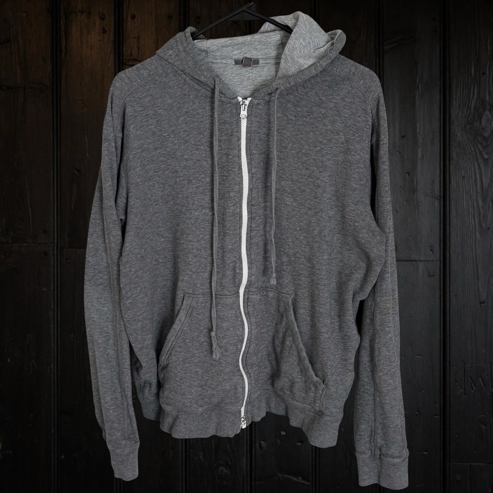 Vince Hoodie Mens L Knit Heather Gray Full Zip Jersey Lined Sweatshirt Designer