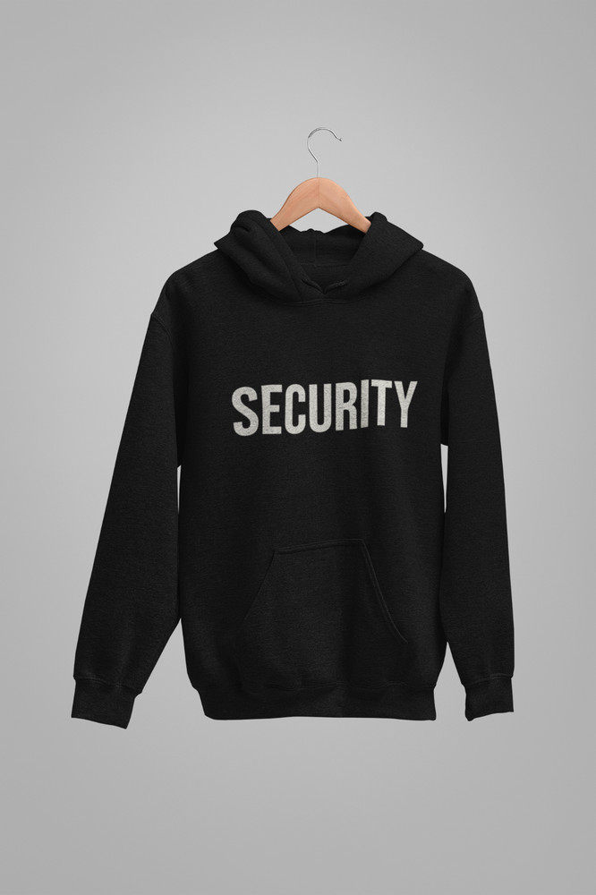 Security Hoodie Bold Letter Graphic Unisex Black Pullover Event Staff Sweatshirt