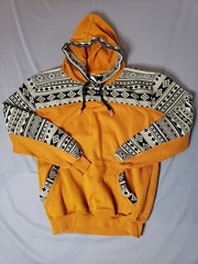 Rupay Men’s L Orange Geometric Pullover Fleece Hoodie Pockets Drawstring