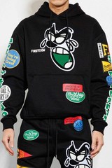 FIRST ROW Spring Break All Over Patch Hoodie Black – Street Wear Fashion Sz S