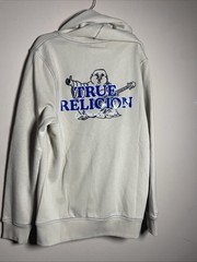 True Religion Men’s S Fog Beige Contrast Zip Hoodie NWT Buddha Logo $124