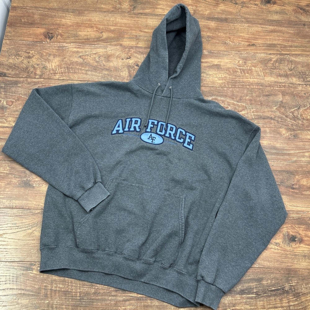 Champion Air Force Sweatshirt Adult XL Embroidered Gray Hoodie Y2K Script Letter