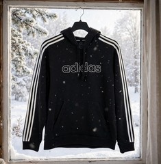 adidas Essentials Men’s Black Fleece Pullover Hoodie 3-Stripes Logo Pockets M