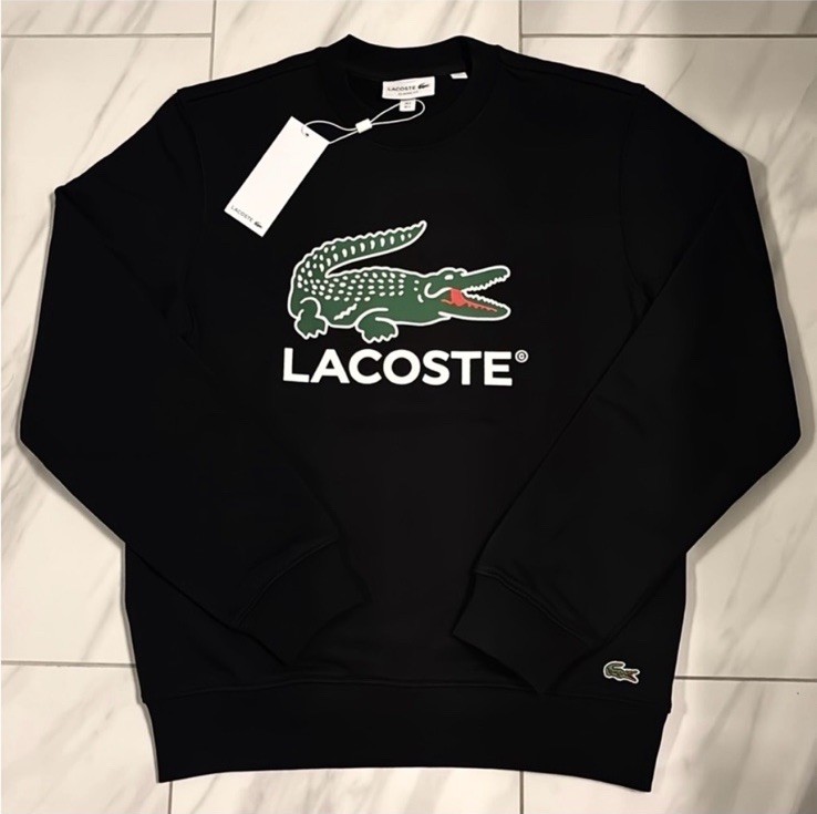 Lacoste Men’s Croc Logo Pullover Sweatshirt Black Green White $155 New