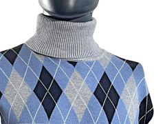 PAUL JONES Men’s Gray & Blue Argyle Knit Turtleneck Sweater Long Sleeve Size M