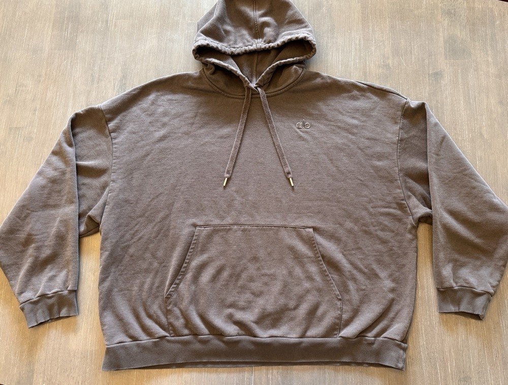 Alo Hoodie Mens 2XL Brown Accolade Sweatshirt Gorpcore Streetwear Workout Boxy