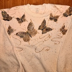 Vintage Butterfly Glitter Sweatshirt White One Size Made in USA 25×27