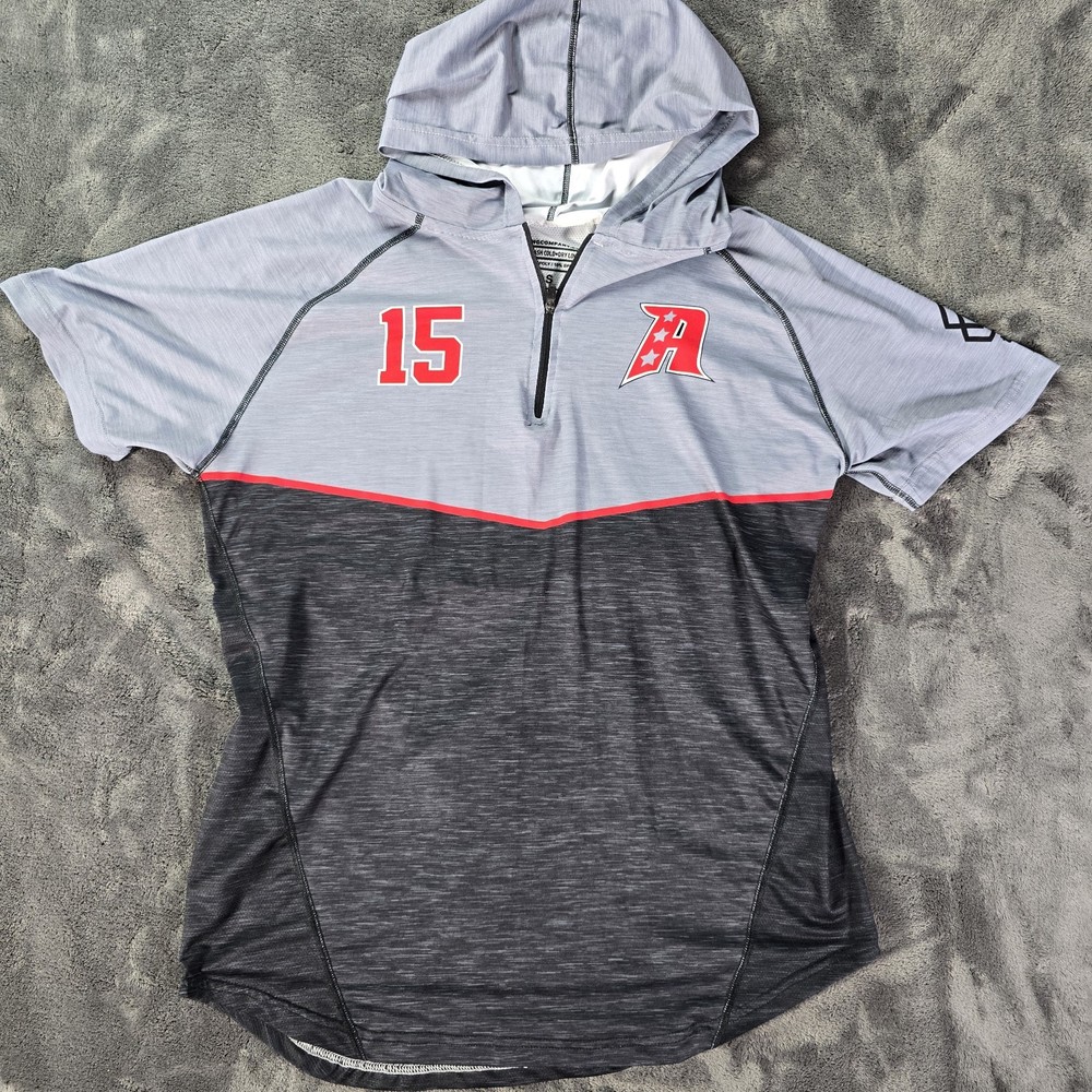 Novus Custom Performance Short Sleeve Zip Hoodie S Gray Red Salute Jersey 15