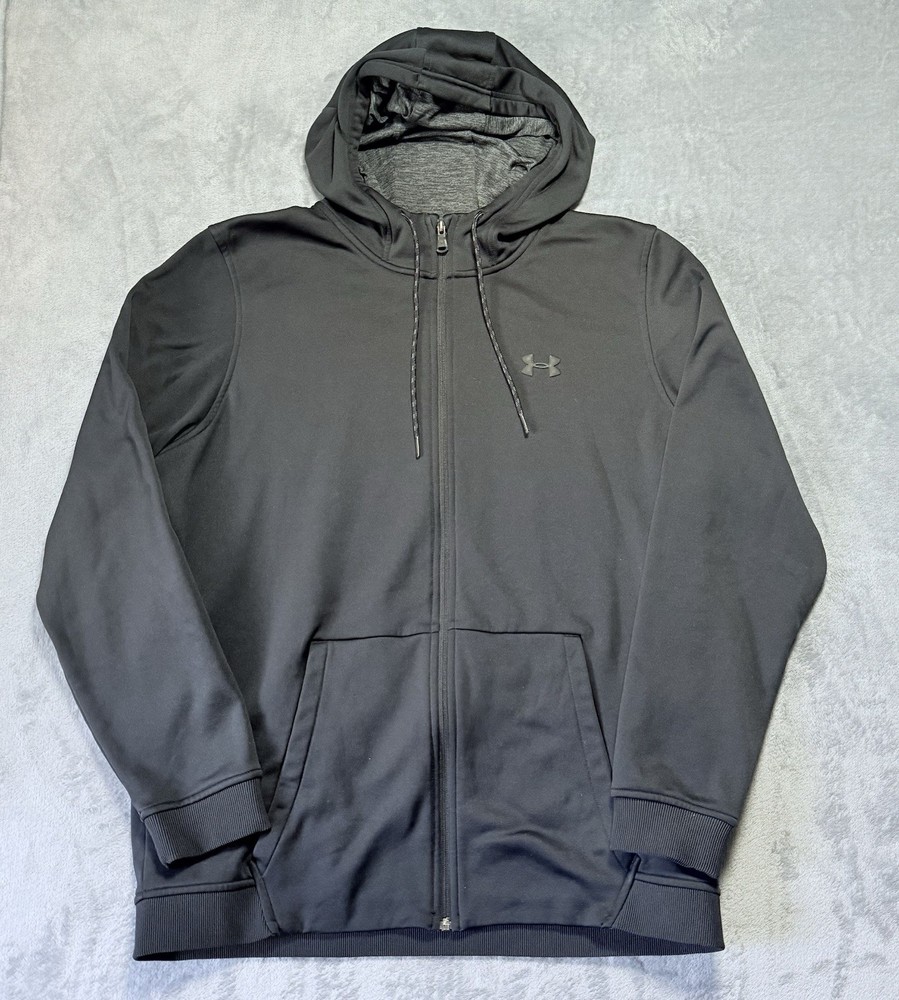 Black Under Armour Full Zip Up Hoodie Sz XL, Front Pockets, Hood String