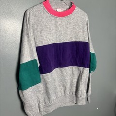 Vintage 80s Color Block Green Gray Pink Sweatshirt Purple Medium 90’s Fresh Crew
