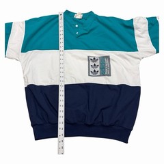 Vintage Adidas Size Large Sweatshirt Color Block Blue Teal White Striped 80s 90s