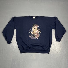 Vintage Garden Bird Nature Crewneck Sweatshirt Blue Lg VTG 90s Cute Fall Spring