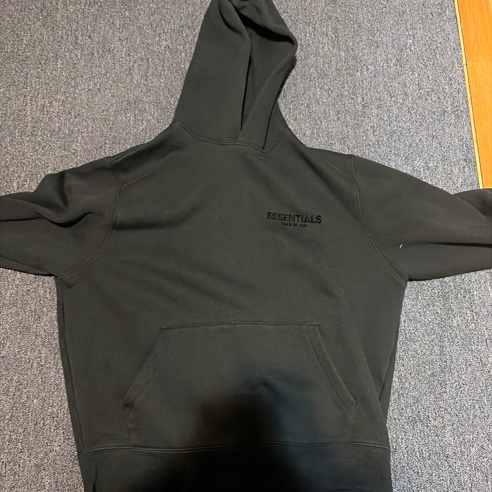 Essentials Fear of God Black Pullover Hoodie Men’s S Cotton Logo Pockets