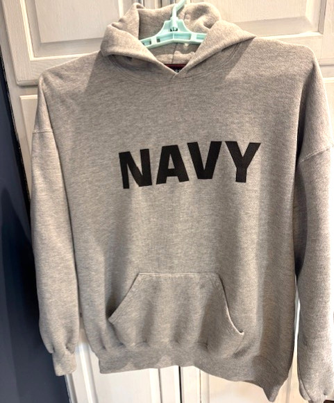 NAVY Hooded Sweatshirt Gray 1X-2X See Description No Hood Cord Free Shipping