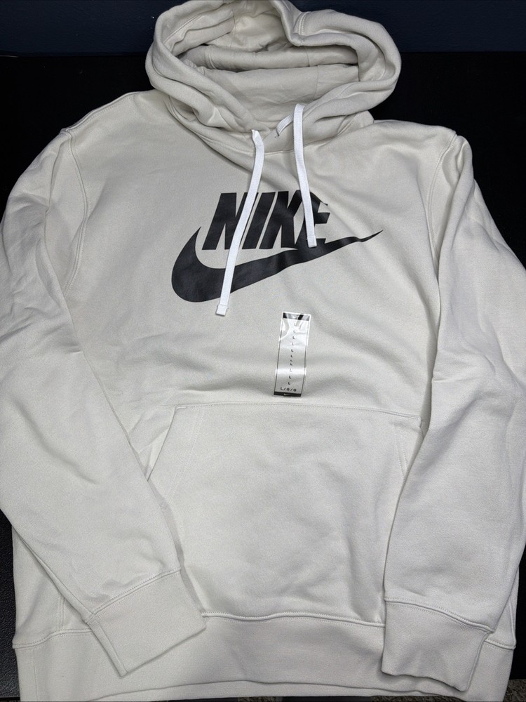 New Nike Sportswear Club Fleece Graphic Pullover Hoodie Mens L Bone BV2973-073