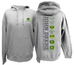 NEW John Deere Gray Hoodie Sweatshirt Trademarks Through Years S M L XL 2X 3X