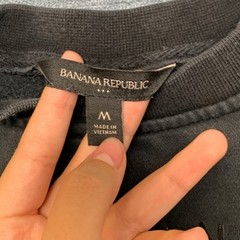 Banana Republic Sweatshirt Mens Medium Black Modern Logo Fleece Lined Ribbed Hem