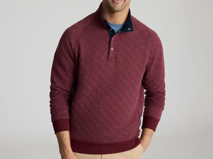 EUC Mens UNTUCKit Garrison quilted pullover tawny port maroon snap button sz XXL