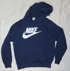 NIKE MENS M NAVY BLUE HOODIE SWOOSH FLEECE PULLOVER LS COTTON POLYESTER
