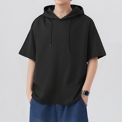 Men Casual Hooded Short Sleeve T Shirt Loose Fit Top Sweatshirt Daily Wear