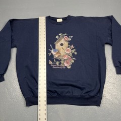 Vintage Garden Bird Nature Crewneck Sweatshirt Blue Lg VTG 90s Cute Fall Spring