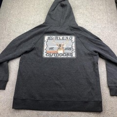 Burlebo Hoodie Mens Large Gray Pullover Fleece Sweatshirt Graphic Deer Outdoors