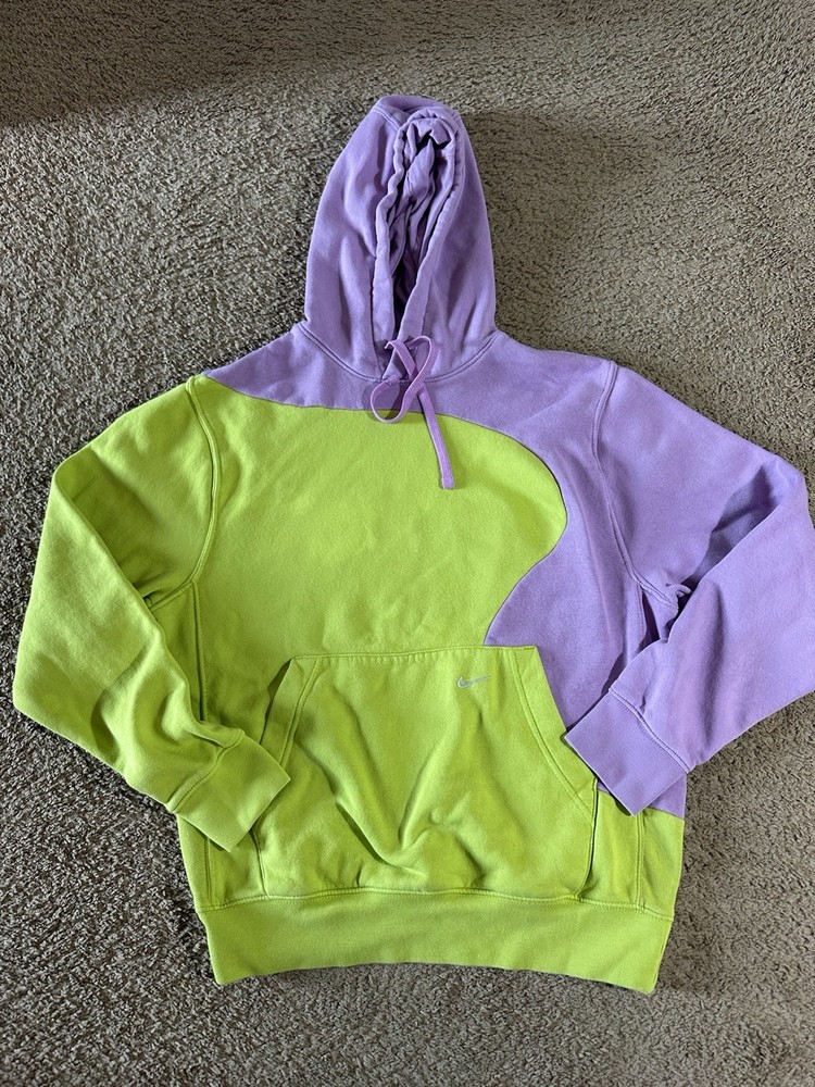 Nike Sportswear Club Color-Clash Pullover Hoodie Size S Lime Green Purple Men’s