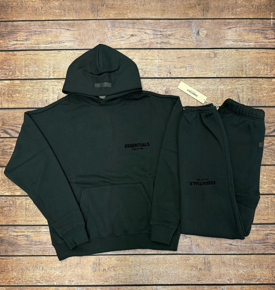 NEW Fear of God Essentials Set Hoodie & Sweatpant Stretch Limo Black Size XS-XL