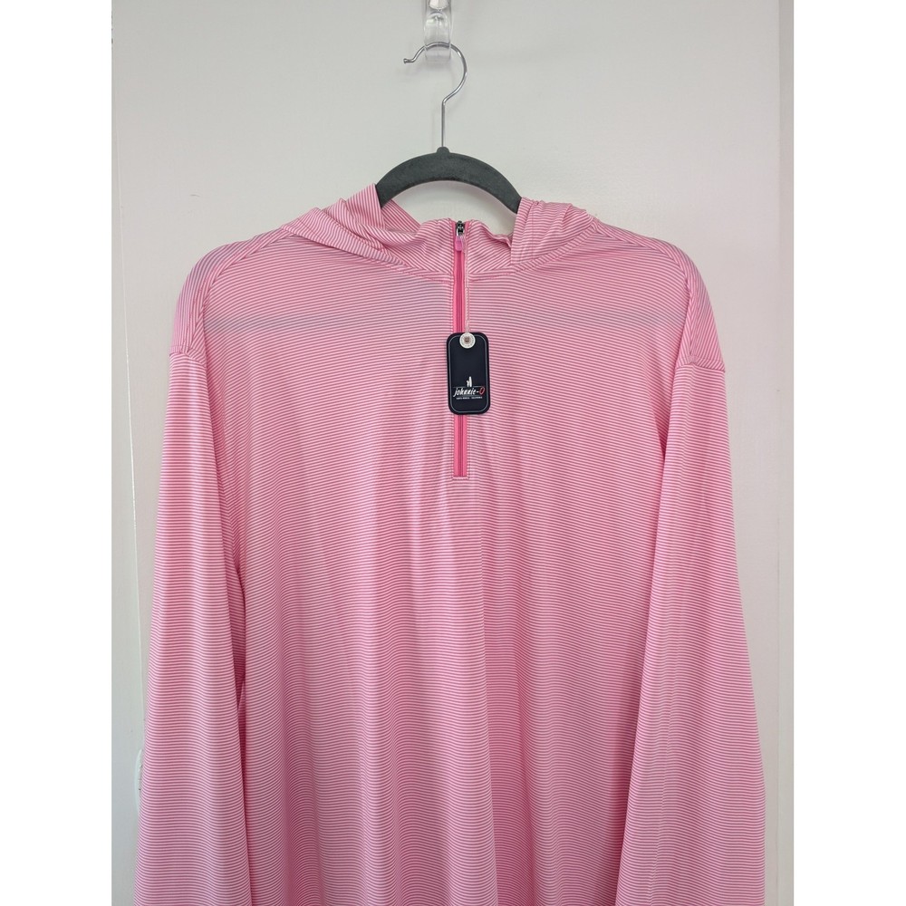 Johnnie-O Mens Performance Golf Hybrid Hoodie 1/4 Zip Pink Striped Cabo XL New