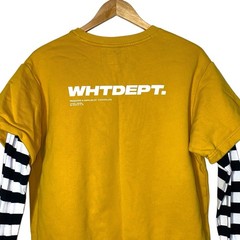 CHOCOOLATE Mens XS Mustard Layered Pullover Sweatshirt Black White Sleeves Skate