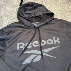 Reebok Hoodie Mens Large Black Pullover Athletic Gym Sweatshirt Logo