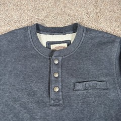 LL Bean Katahdin Iron Works Henley Sweatshirt Mens Medium Gray Fleece Lined