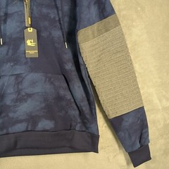 NWT $69 TAILORED RECREATION Fleece Tie Dye Hoodie MEDIUM Pleated Sleeve Blue