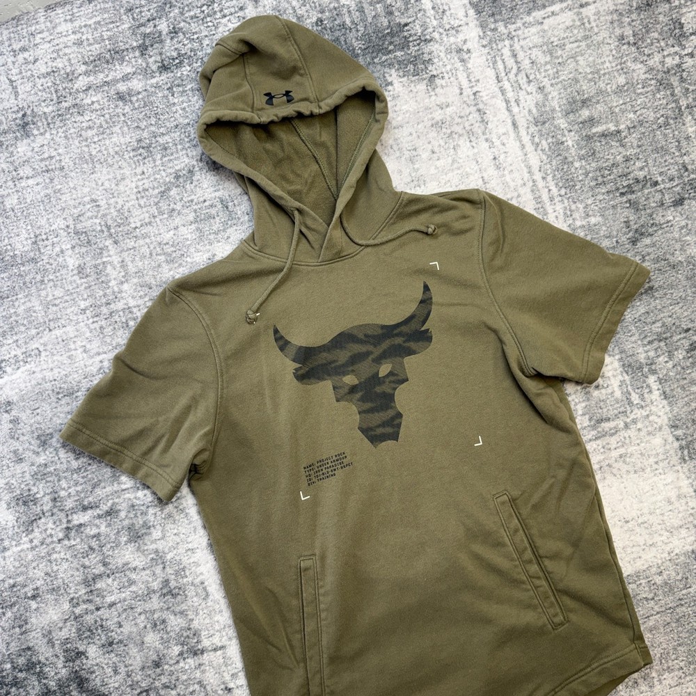 Under Armour Project Rock Hoodie Mens Small Short Sleeve Terry Gym Weights Train