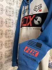 Fox Racing Full Zip Hoodie Size Medium Blue White Long sleeve Color block Y2K