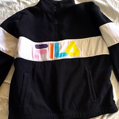 FILA Unisex Fleece Sweatshirt M Black White Colorblock 1/4 Zip Pockets