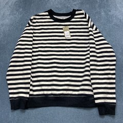 Goodfellow & Co Sweatshirt Mens XL White Black Striped Crew Neck Fleece Lined