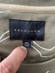 Sean John Men’s 2XL Tiger Patch Striped Olive Green Short Sleeve Crew Sweatshirt