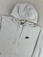 Nike Hoodie Mens Large White Fleece Pullover Swoosh Logo Kangaroo Sweatshirt