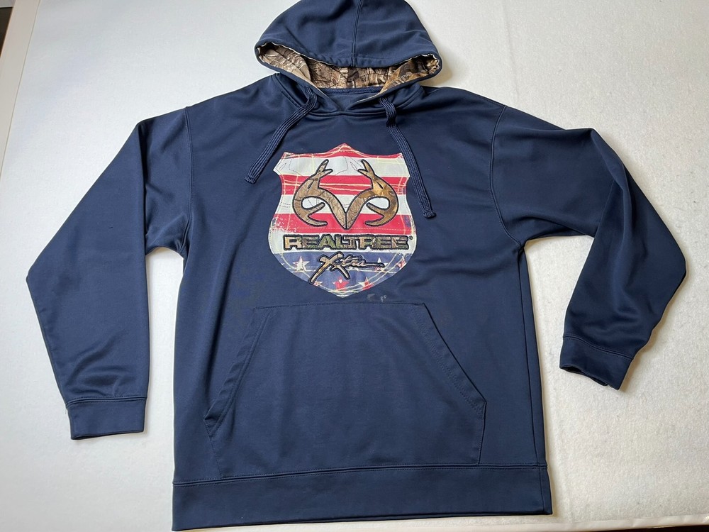 RealTree hooded sweatshirt Mens Medium navy blue camo america red white blue