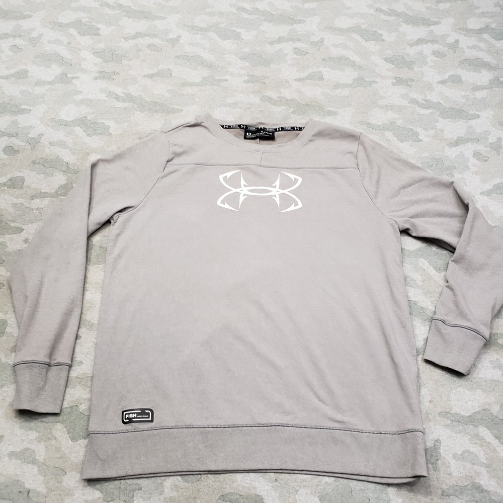 Under Armour Sweatshirt Mens XL Gray Fish Hook Loose Pullover Long Sleeve