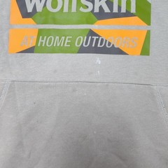 Jack Wolfskin Hoodie Mens Large Beige Pullover Hooded Pockets Lined Graphic