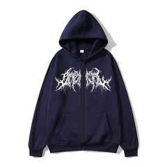 Y2K Full Zip Hoodie Men Gothic Metal Logo Graphic Sweatshirt Grunge Opium Jacket