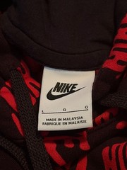 NIKE HOODIE FLEECE PULLOVER ALLOVER PRINT RED / BLACK MENS SIZE LG