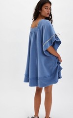 Free People Astoria Sweatshirt Square Neck Wide Short Sleeves Slouchy Blue S NEW