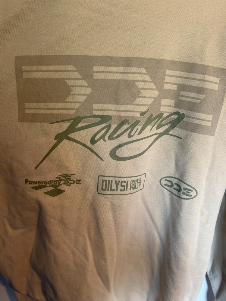DDE Racing Daily Driven Exotics beige hoodie size large NEW