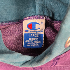 Vintage Champion Hoodie Adult Large Purple Green Colorblock 90s USA Big Logo
