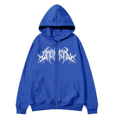 Y2K Full Zip Hoodie Men Gothic Metal Logo Graphic Sweatshirt Grunge Opium Jacket