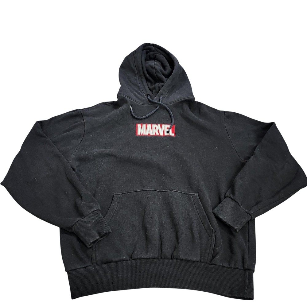 Divided Hoodie Mens Medium Black Marvel Logo Fleece Kangaroo Pocket Sweatshirt